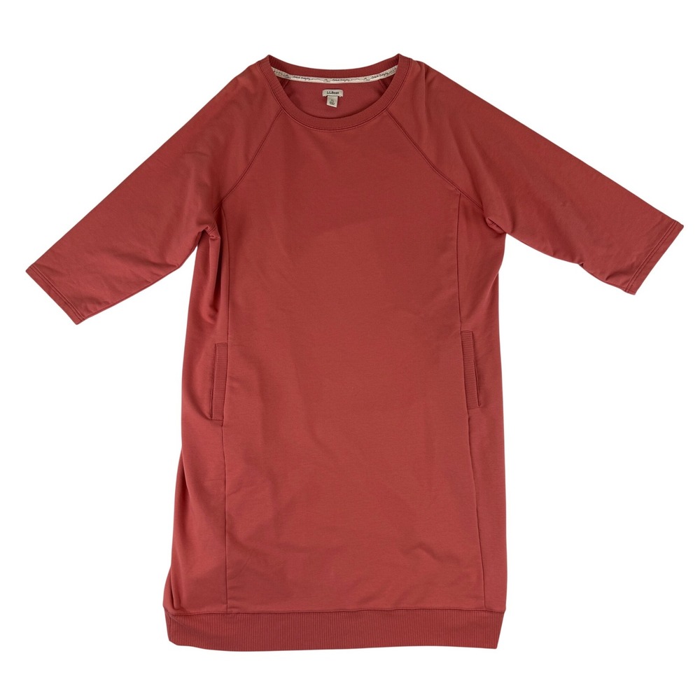 LL Bean Sweatshirt Dress Women 1X Red French Terry Raglan Sleeve Pockets 517211